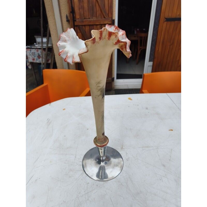 Single-flower vase in glass paste and tin by G. Lasserre