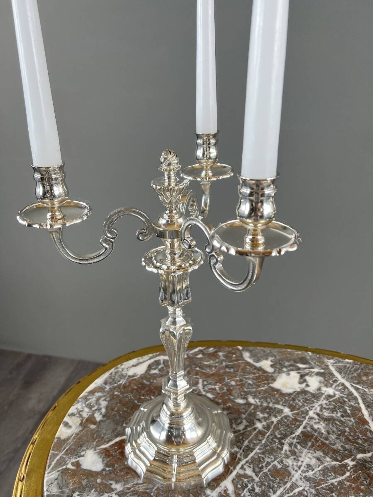 Pair of silver-plated candelabra, Louis XV style, 20th century