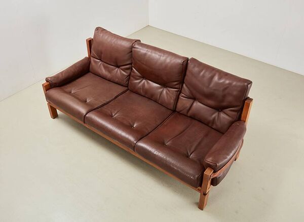 Canapé en cuir Pierre Chapo S32 pour Atelier Chapo France années 1960