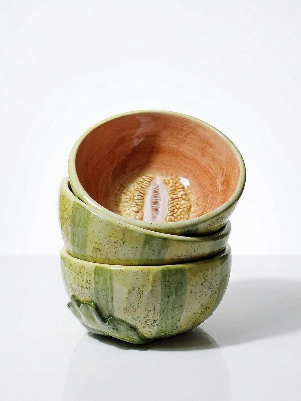 3 earthenware bowls with melon decoration, vintage 1980s.