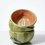 3 earthenware bowls with melon decoration, vintage 1980s.