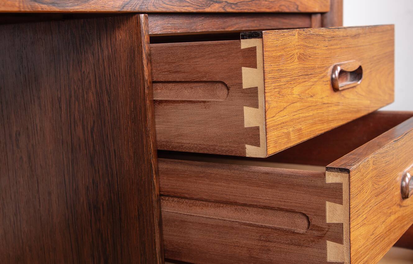 Danish extendable desk, Rosewood and Brass, model OS 51, Arne Vodder.