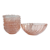 Set of 6 bowls and a salad bowl in Arcoroc Rosaline Vintage glass