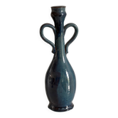 Decorative deep blue glazed ceramic vase with twin handles.