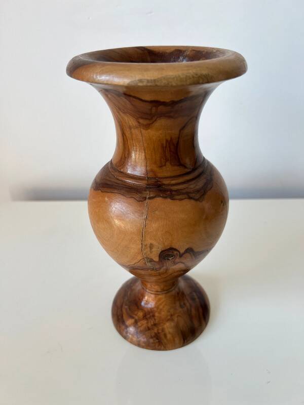 Vintage hand-turned solid olive wood vase - 1970s-80s