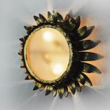 Wall lamp sun by ferro arte, metal and gold leaf, spain, 1960