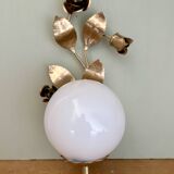 Vintage wall lamp in gold metal and white opaline