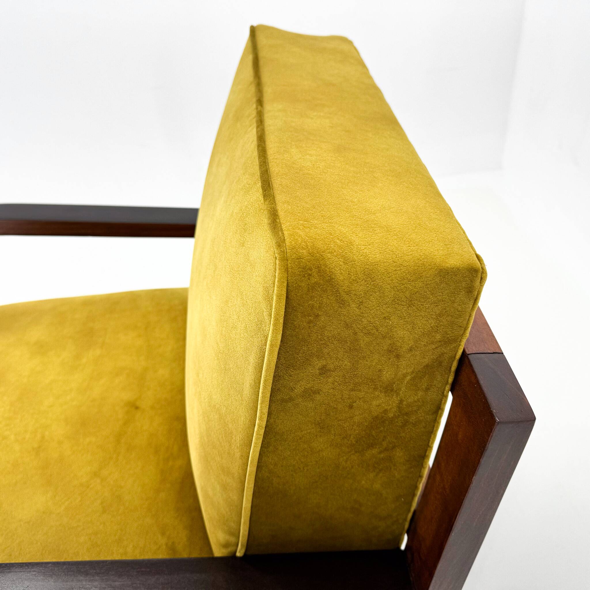 Pair of Art Deco beech armchairs, 1930s, newly upholstered