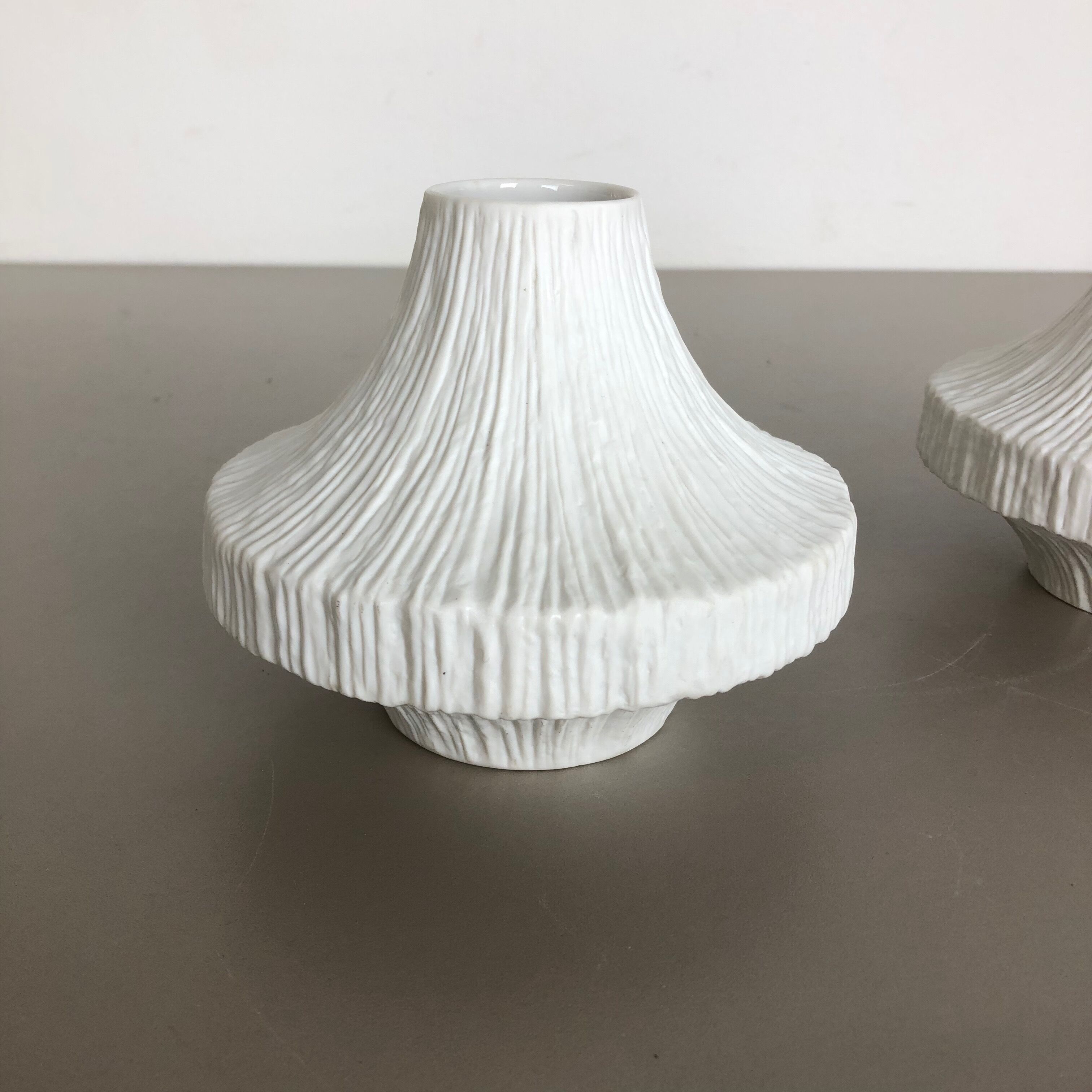 Set of 2 Porcelain Op Art "STONE" Vase by Heinrich Selb, Germany, 1970s