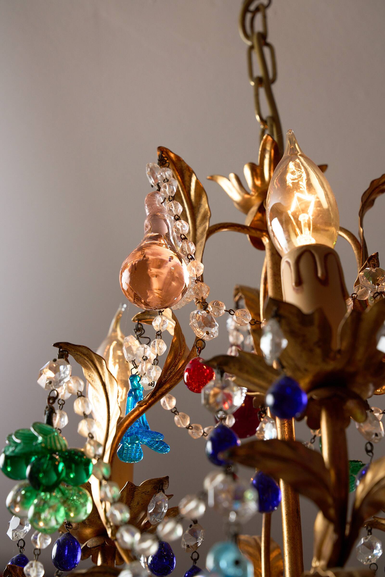 Vintage brass and Murano glass chandelier