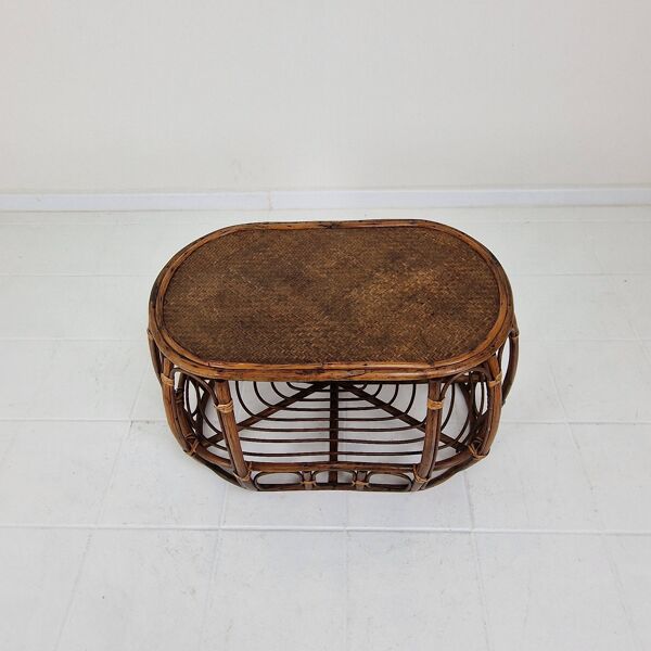 Table basse italienne en osier et rotin, années 1970