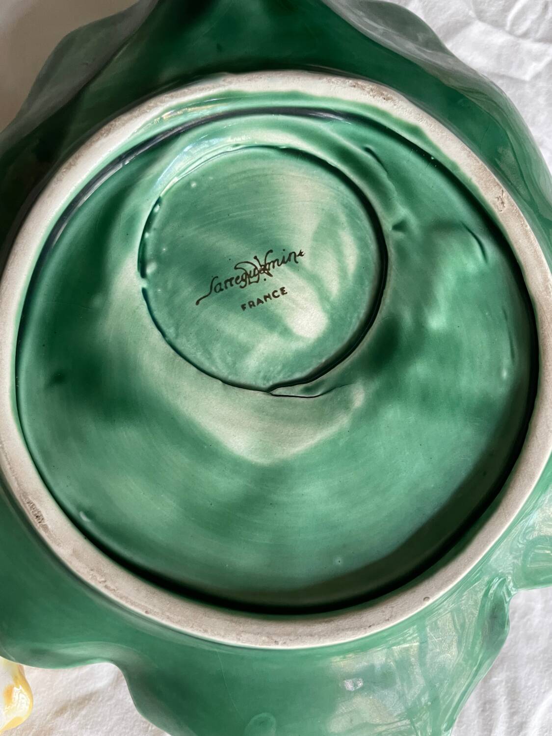 Antique majolica pumpkin jam jar