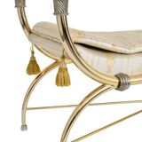 Bench in gilded brass and Empire-style fabric