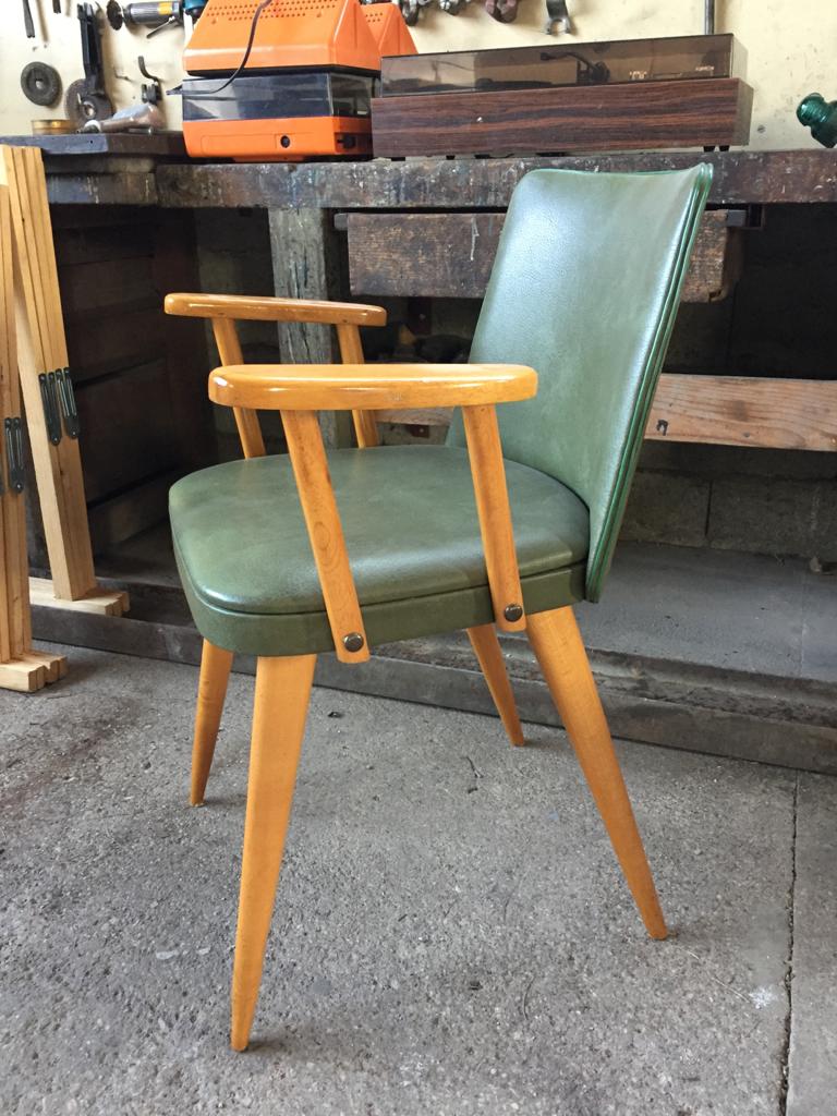 Chair in green skaï and wood 60s