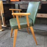 Chair in green skaï and wood 60s