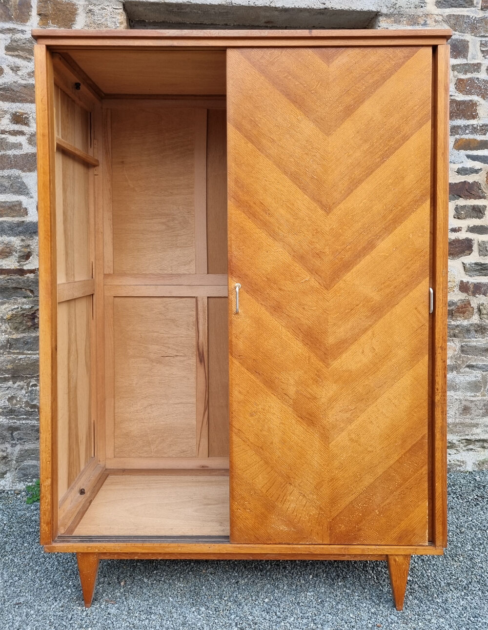 Wardrobe, wood, sliding doors, vintage, 50s / 60s