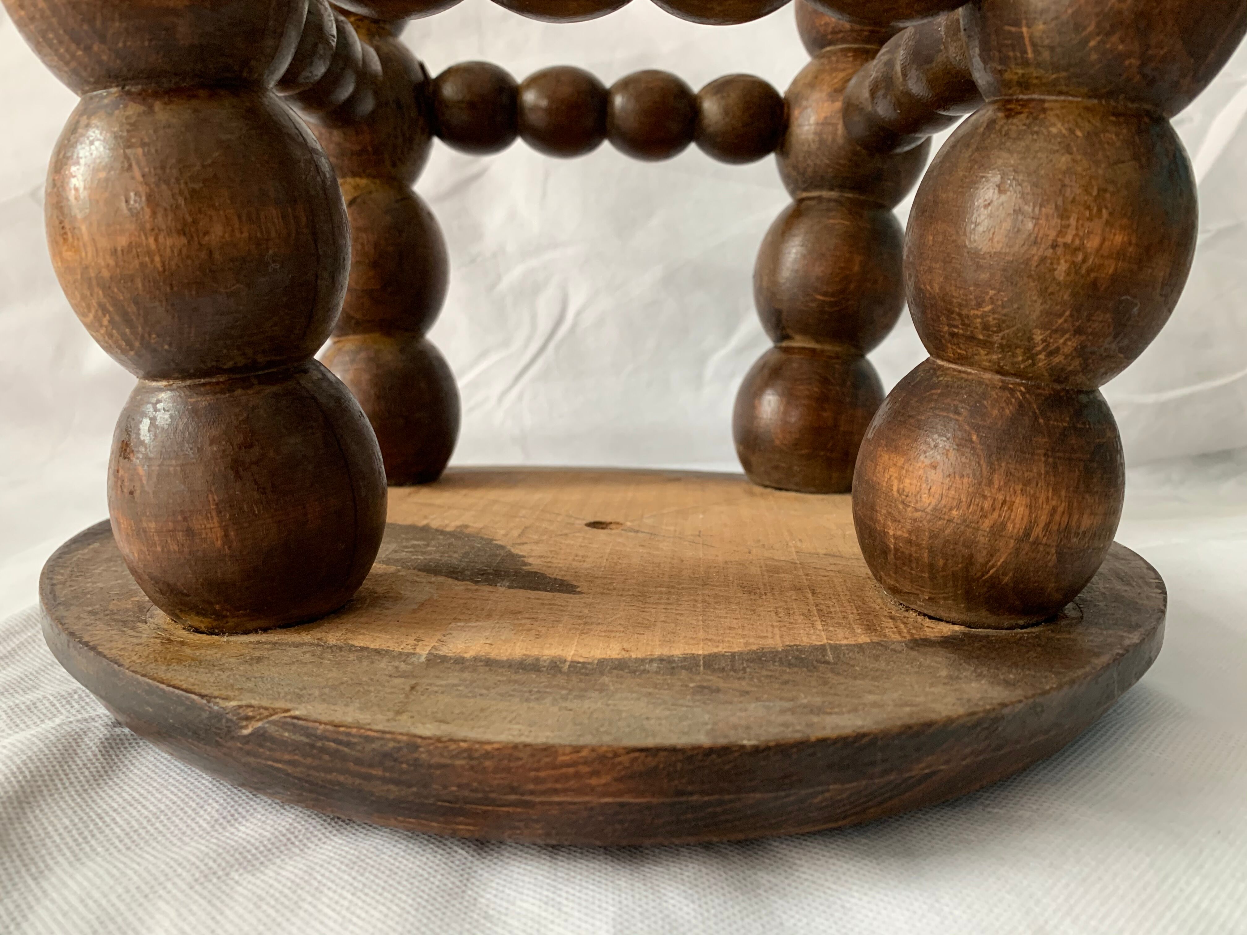 French turned wood stool 1950