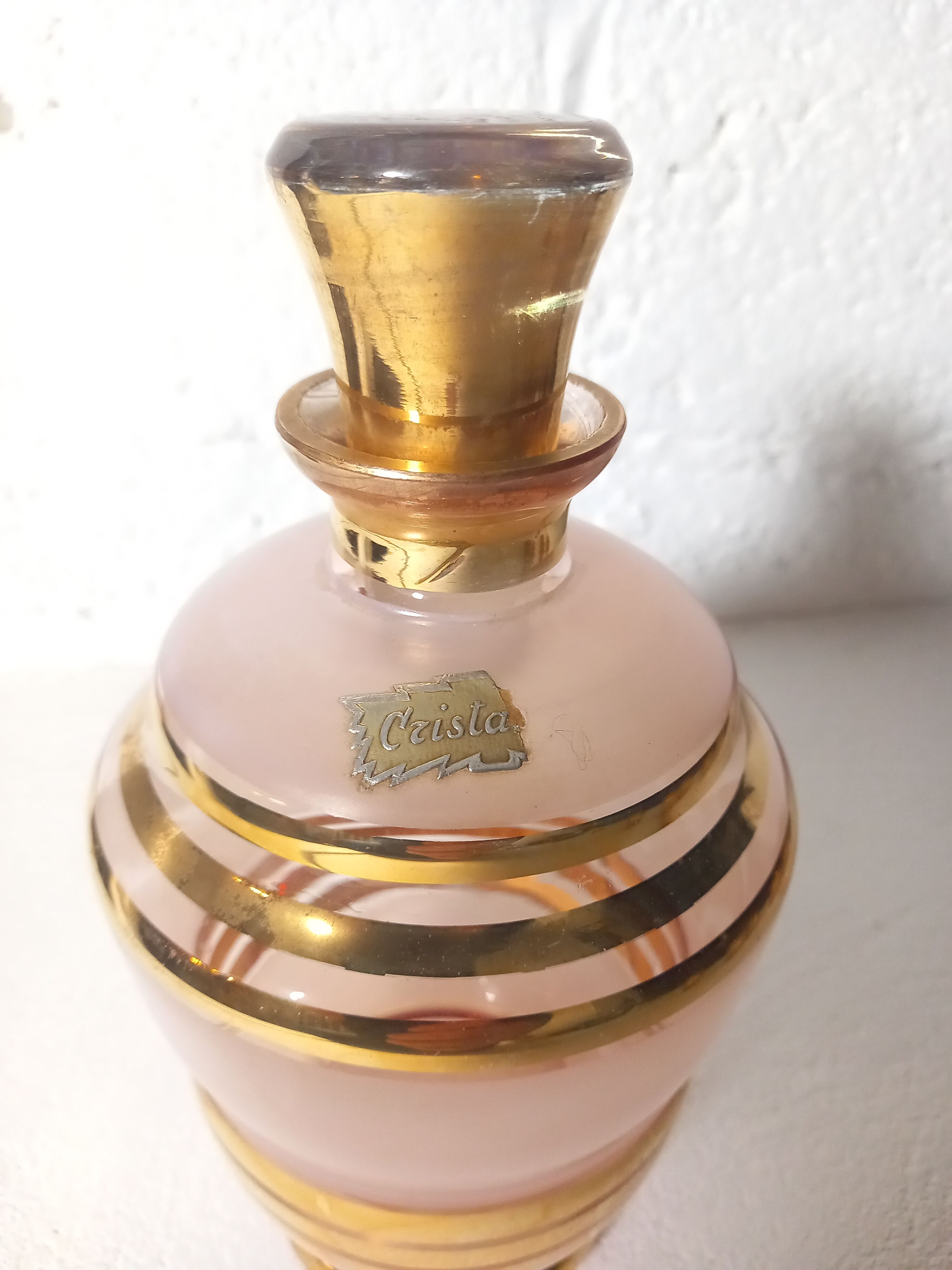 Service à liqueur art déco en verre dépoli rose