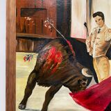 Oil on panel matador bullfighter and bull