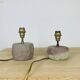Pair of brutalist lamps in pink stoneware and wool lampshade, 1970