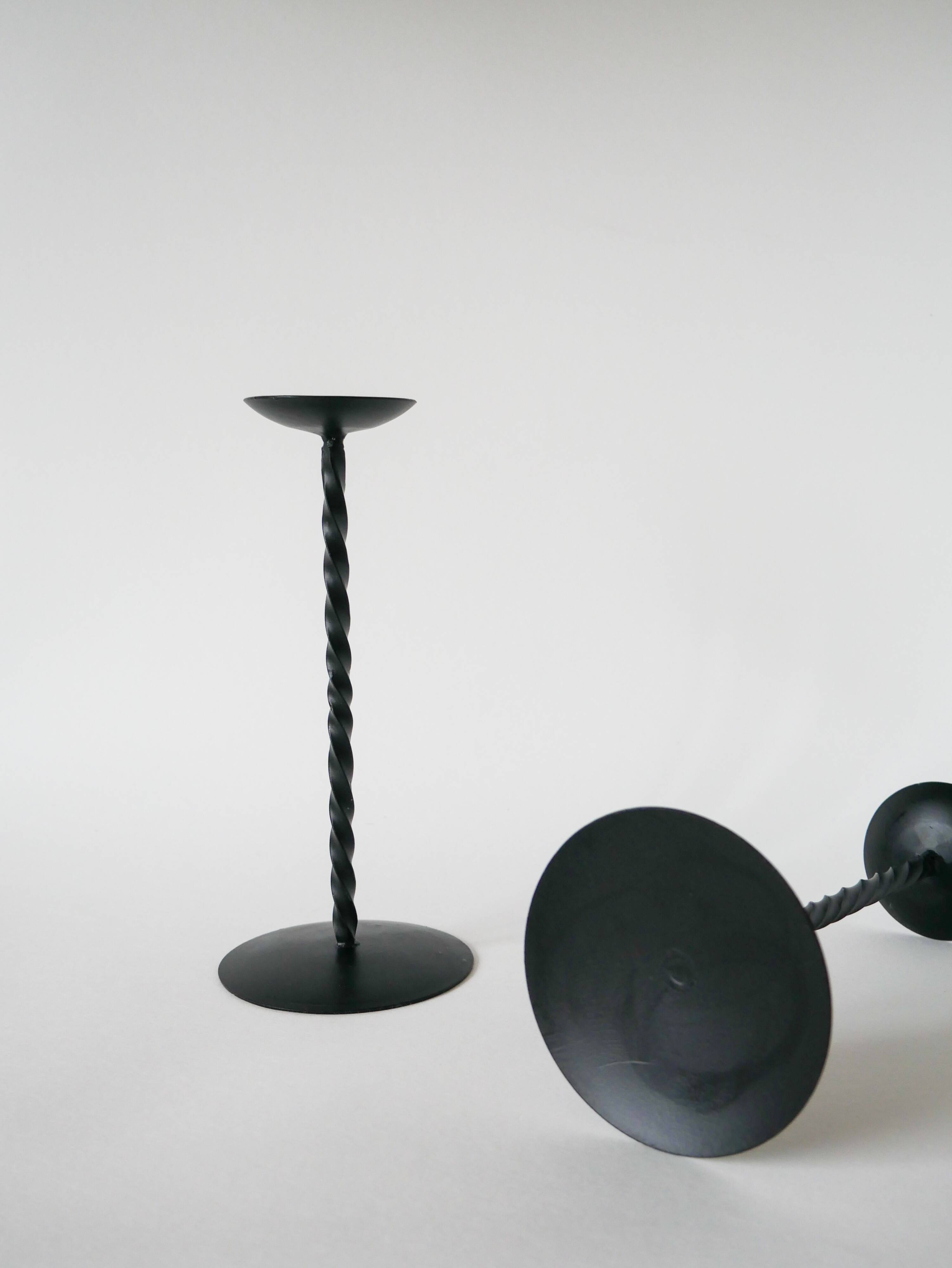 Pair of wrought iron candlesticks, Brutalist, 1970
