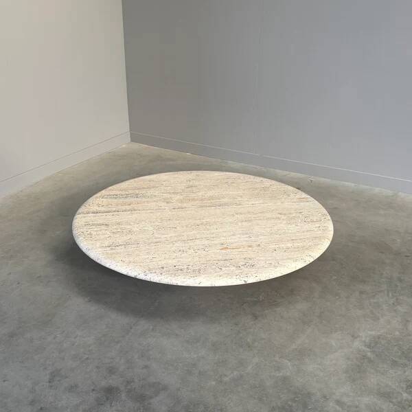 Large travertine round coffee table by Up & Up, Italy 1970s