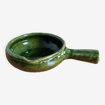 Olive green glazed terracotta fondue pot