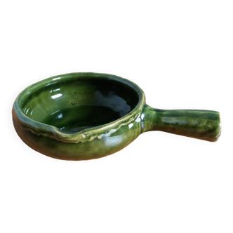 Olive green glazed terracotta fondue pot