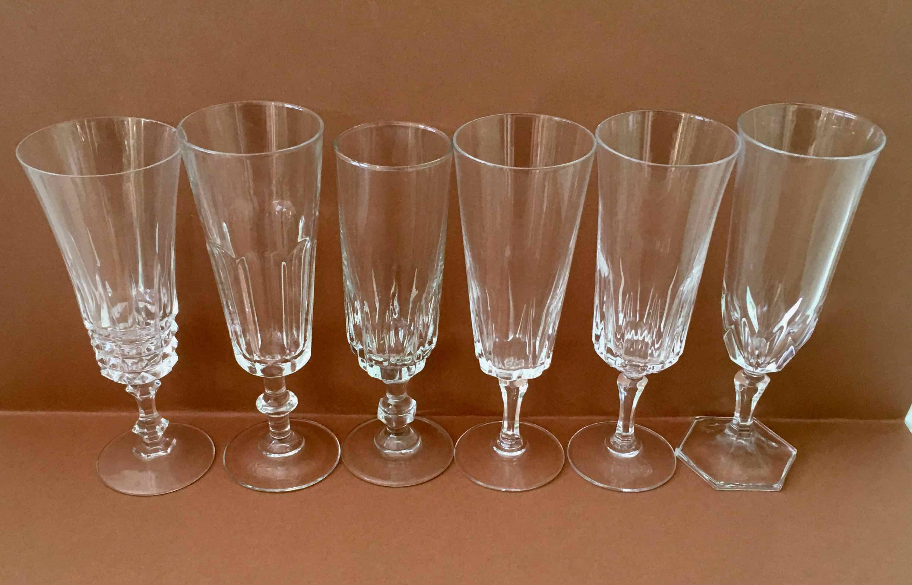 6 dissimilar champagne flutes