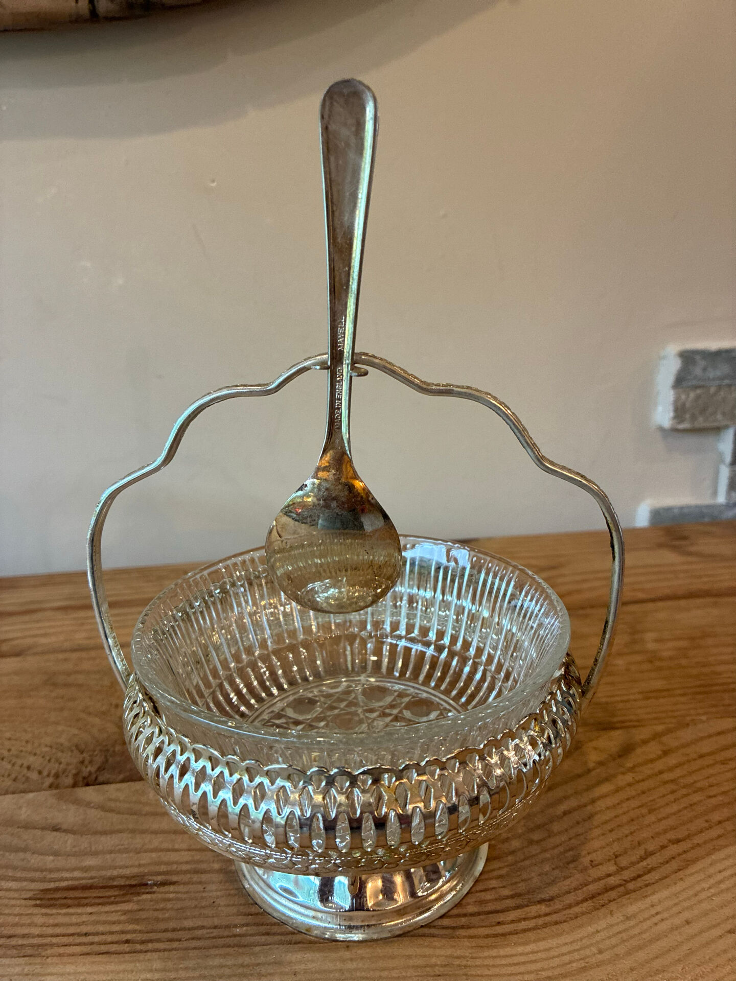 Pair of vintage jam jars / bowls – Moulded glass & mo