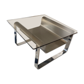 Petite Table Basse inox Design Créateur Acier Moderne Vintage Verre Mobilie