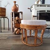Rattan and terry fabric pouf