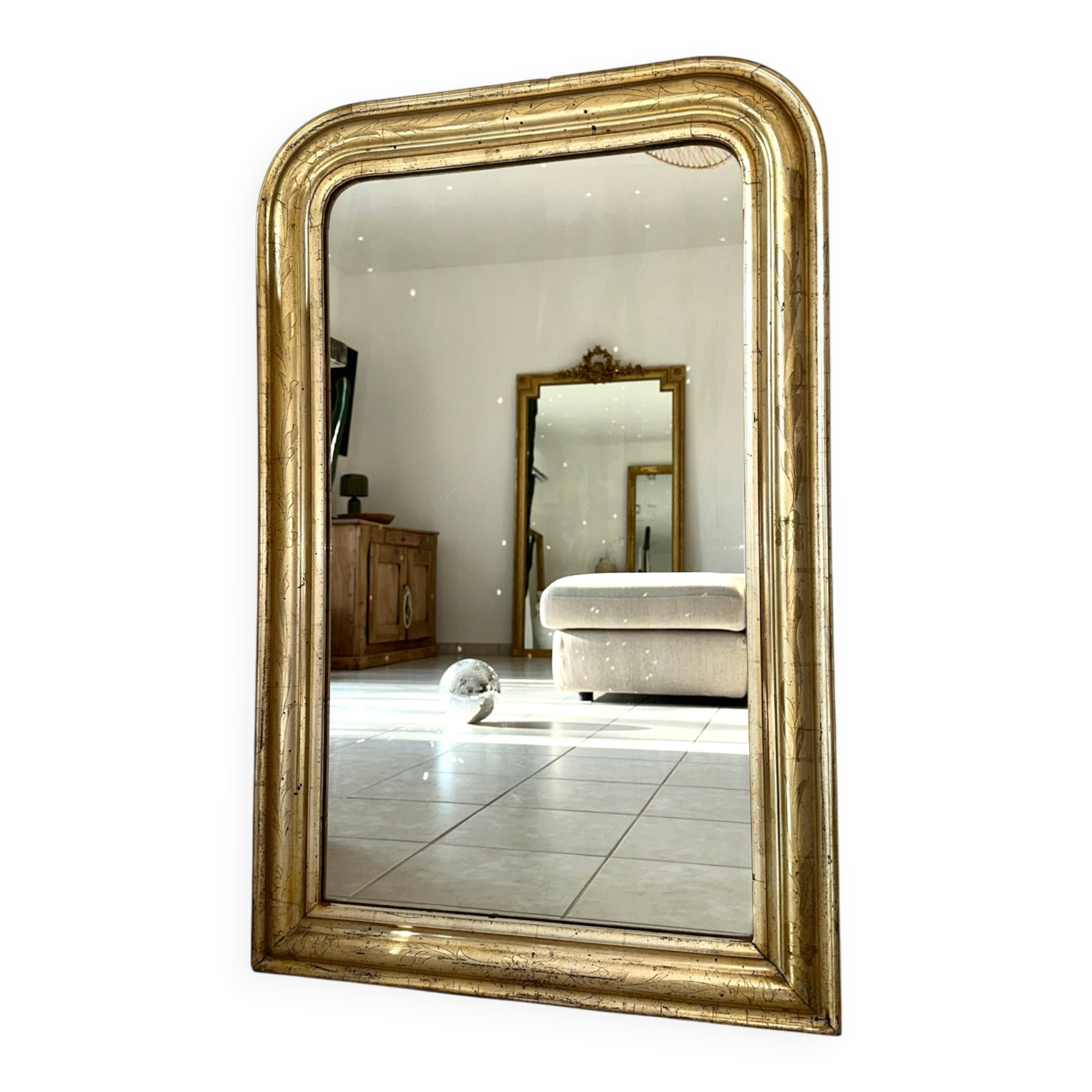 Louis-Philippe antique mirror with silver leaf, 19th century.