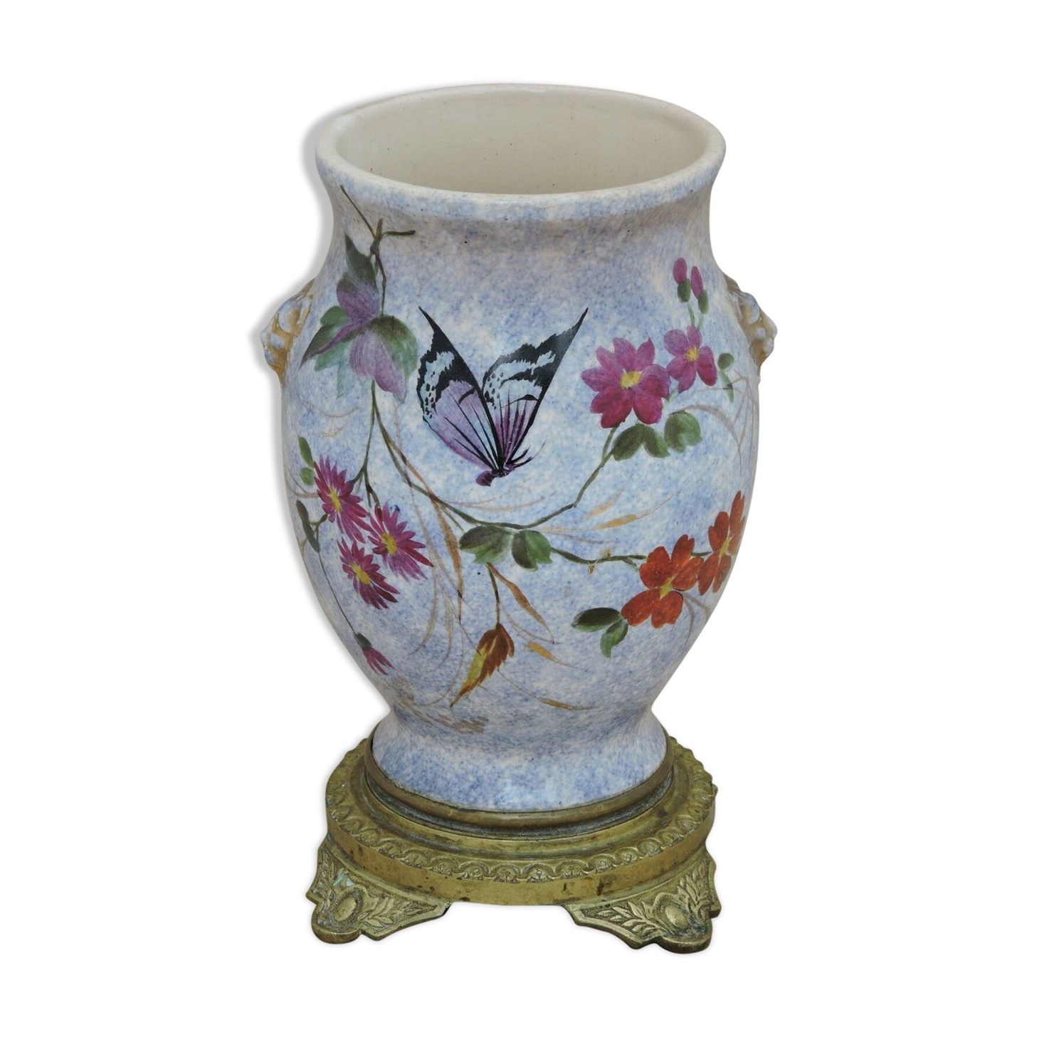 Vase in earthenware butterfly decoration