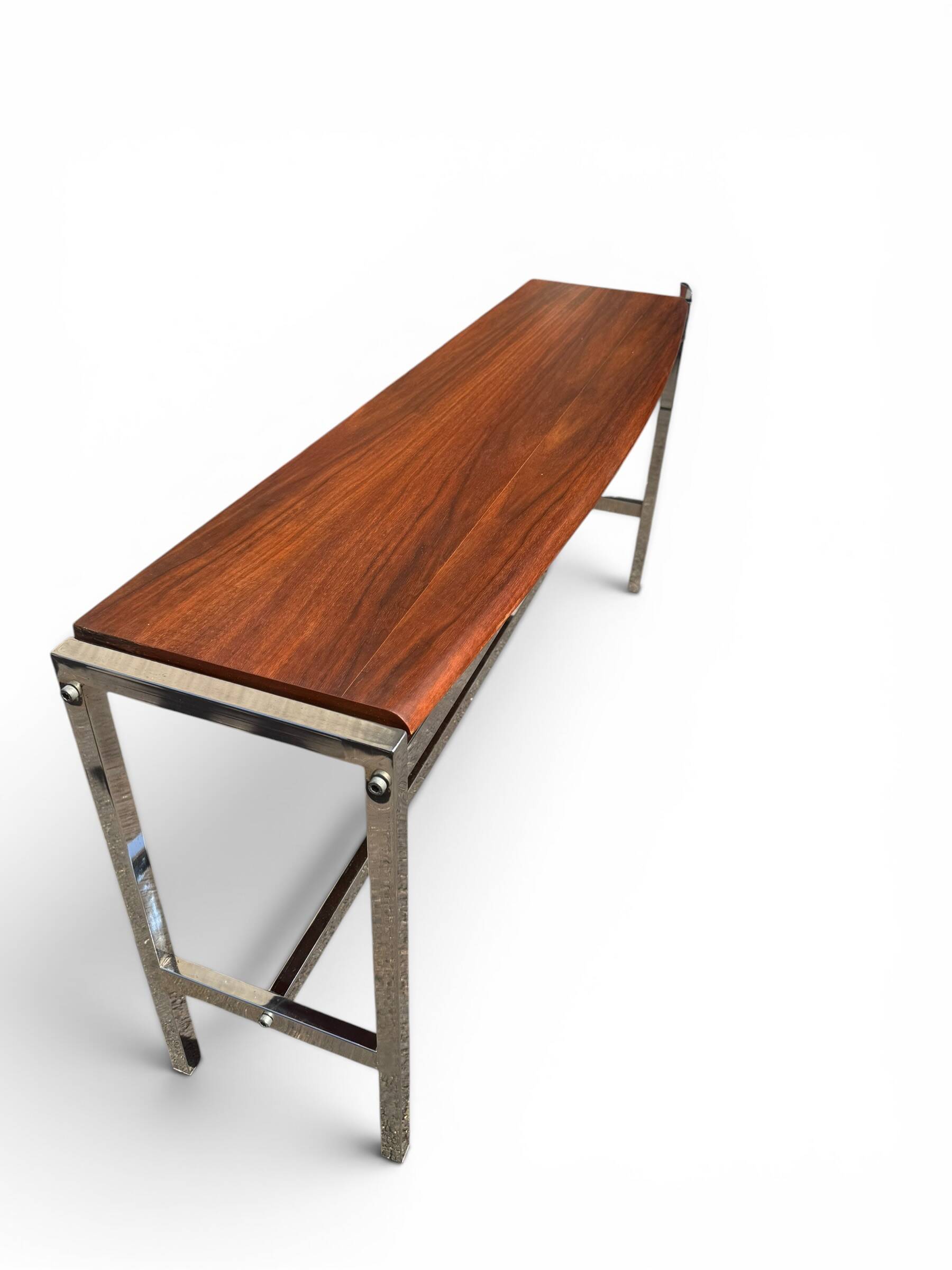 Curved base console in Scandinavian design – mahogany and chrome