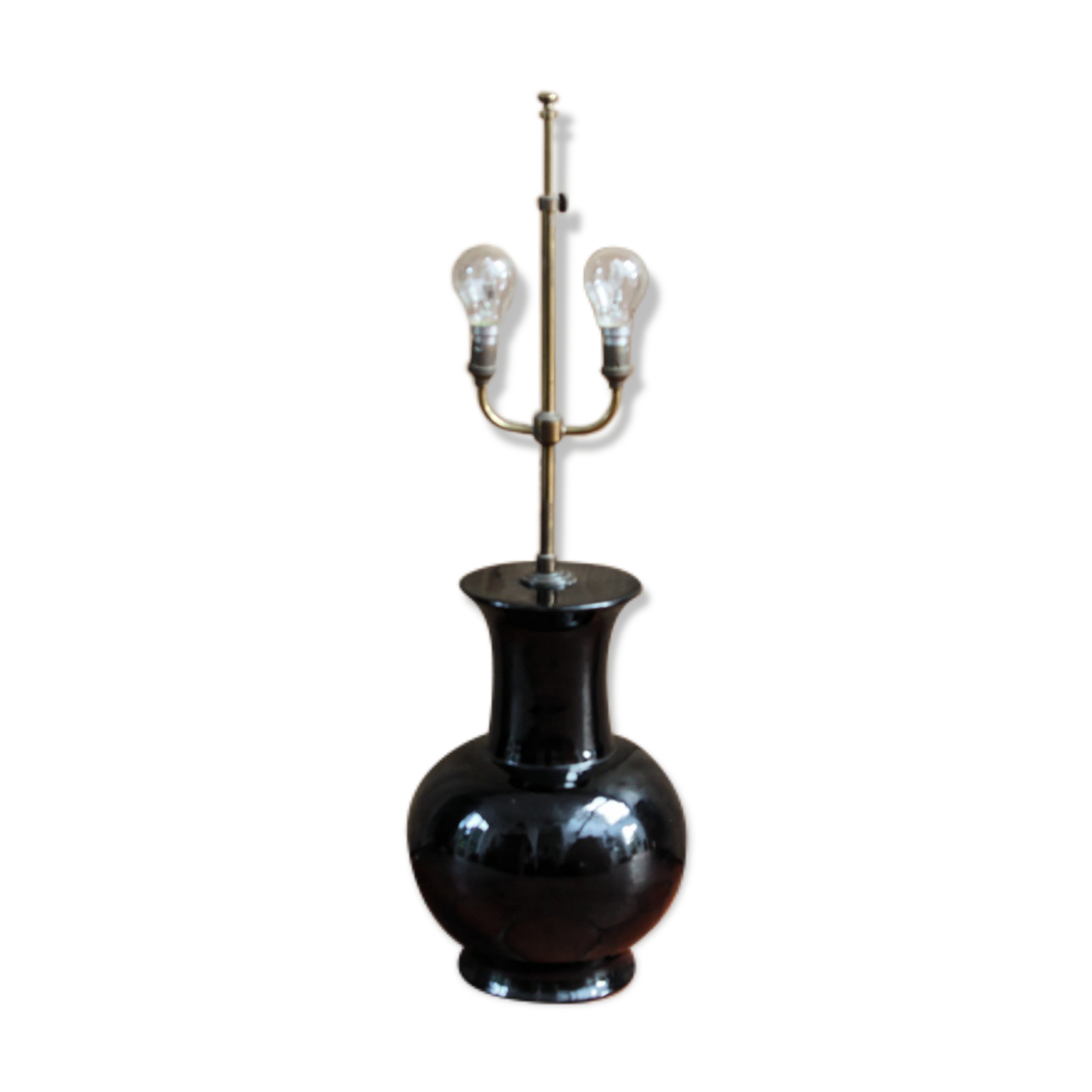 Antique lamp foot, earthenware and brass