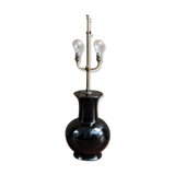 Pied de lampe ancien, faïence et laiton
