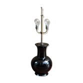 Pied de lampe ancien, faïence et laiton