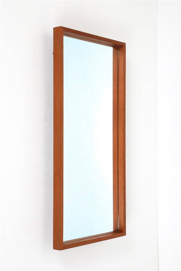 Minimalist teak wall mirror / Mid-century Danish modern design / 1960s / 1970s