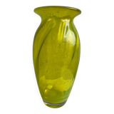 Lime Green Hand-Blown Uranium Glass Swirl Vase — 30 cm, Flared Rim, Art Glass