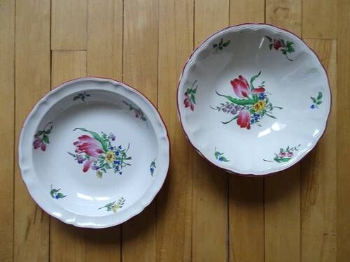 KG LUNEVILLE "Reverb" Salad bowl and deep dish earthenware hand-painted flowers