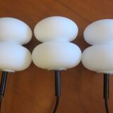 Set of 3 opal glass organically shaped pendant lights, 1960s
