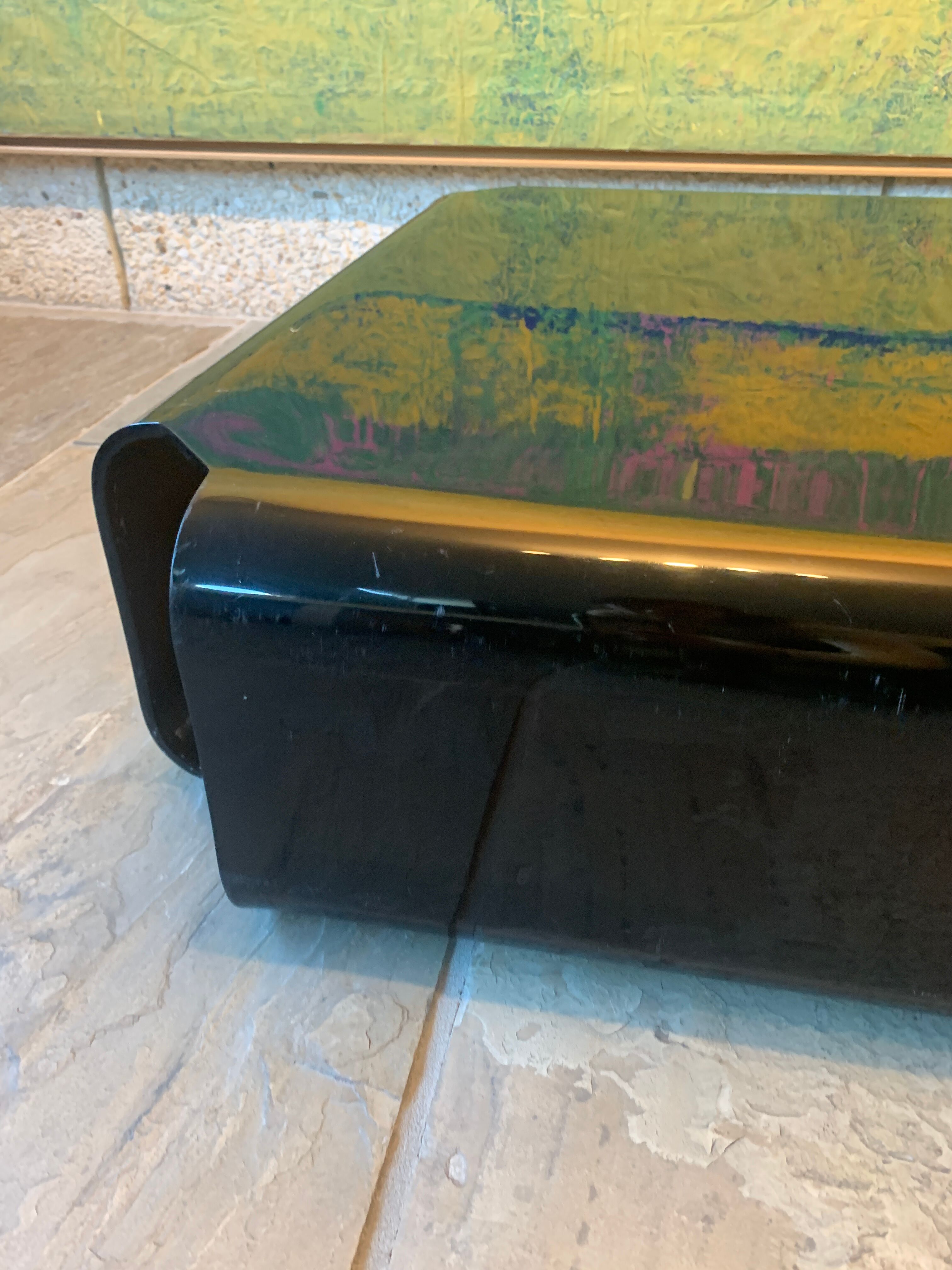 Smoked plexiglass coffee table Michel Dumas 70s