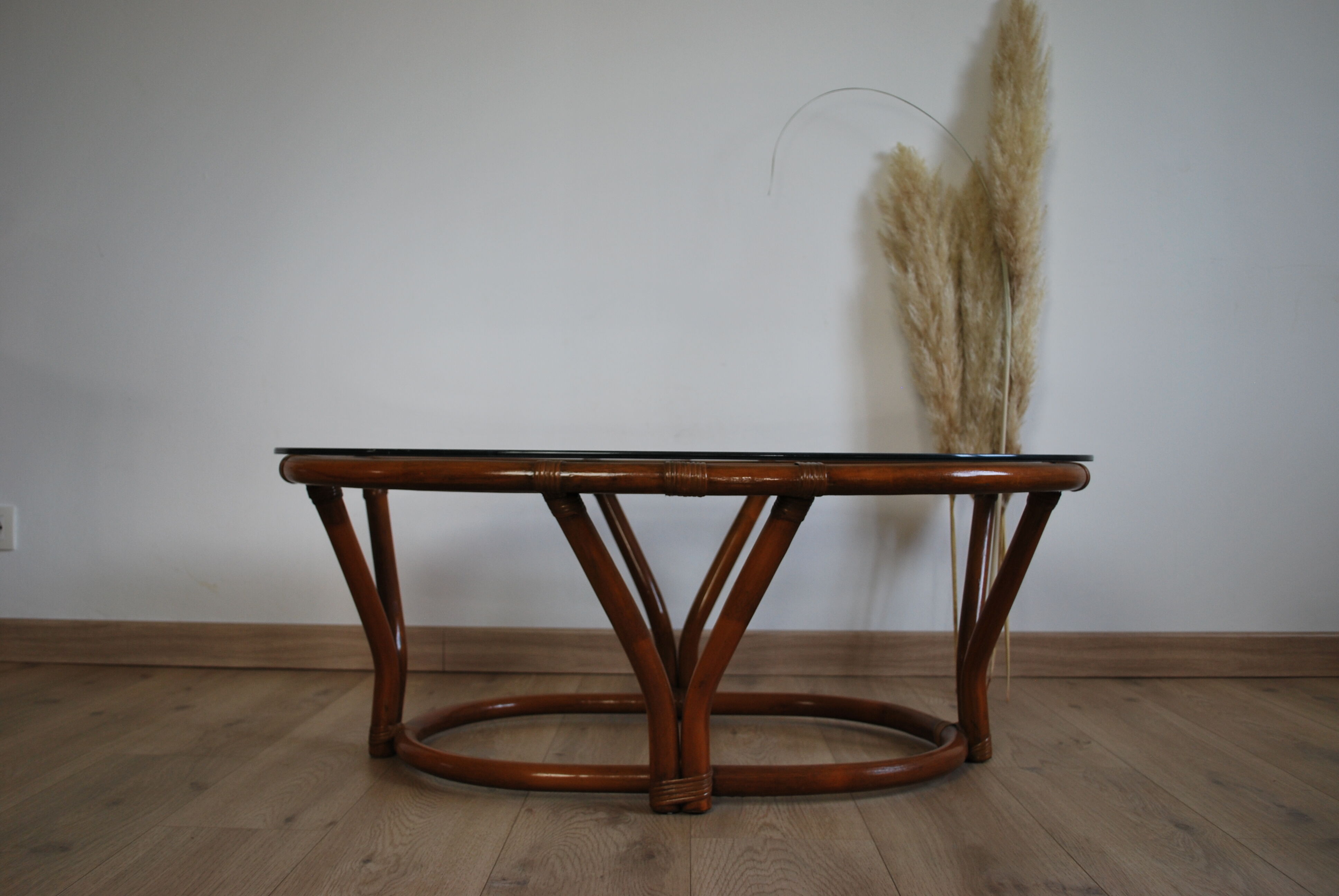 Rattan table and glass