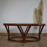 Rattan table and glass
