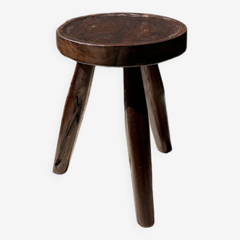 Tripod stool in upcycled teak high hollow - Small tripod stool in solid brown wood seat circ