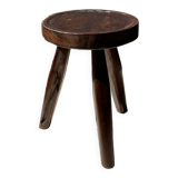 Tripod stool in upcycled teak high hollow - Small tripod stool in solid brown wood seat circ