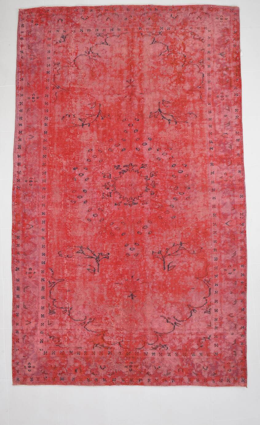 7x11 Vintage Coral Red Handmade Wool Vintage Rug, Living Room Rug,195x319cm