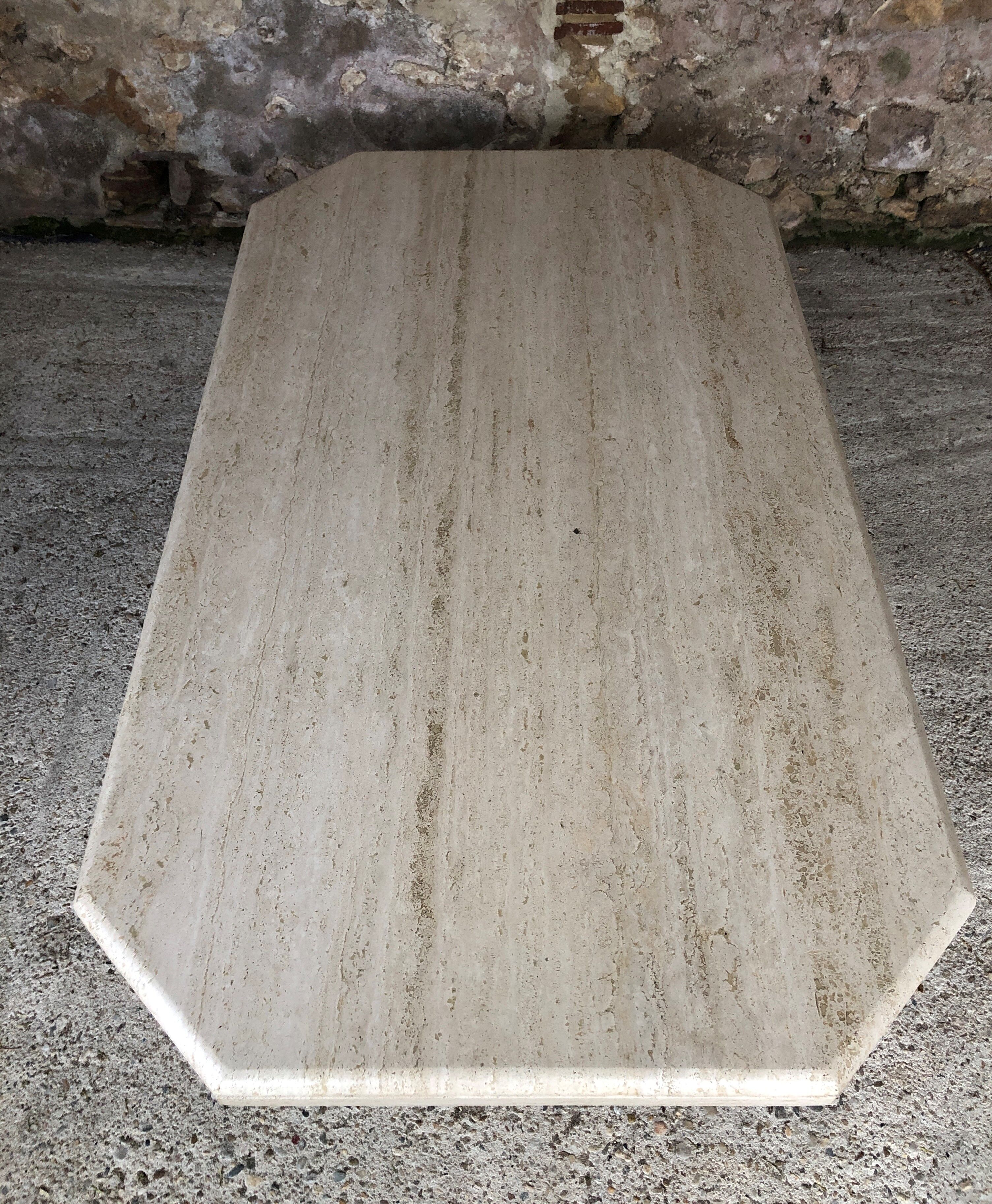 Large octagonal coffee table in 70s/80s travertine
