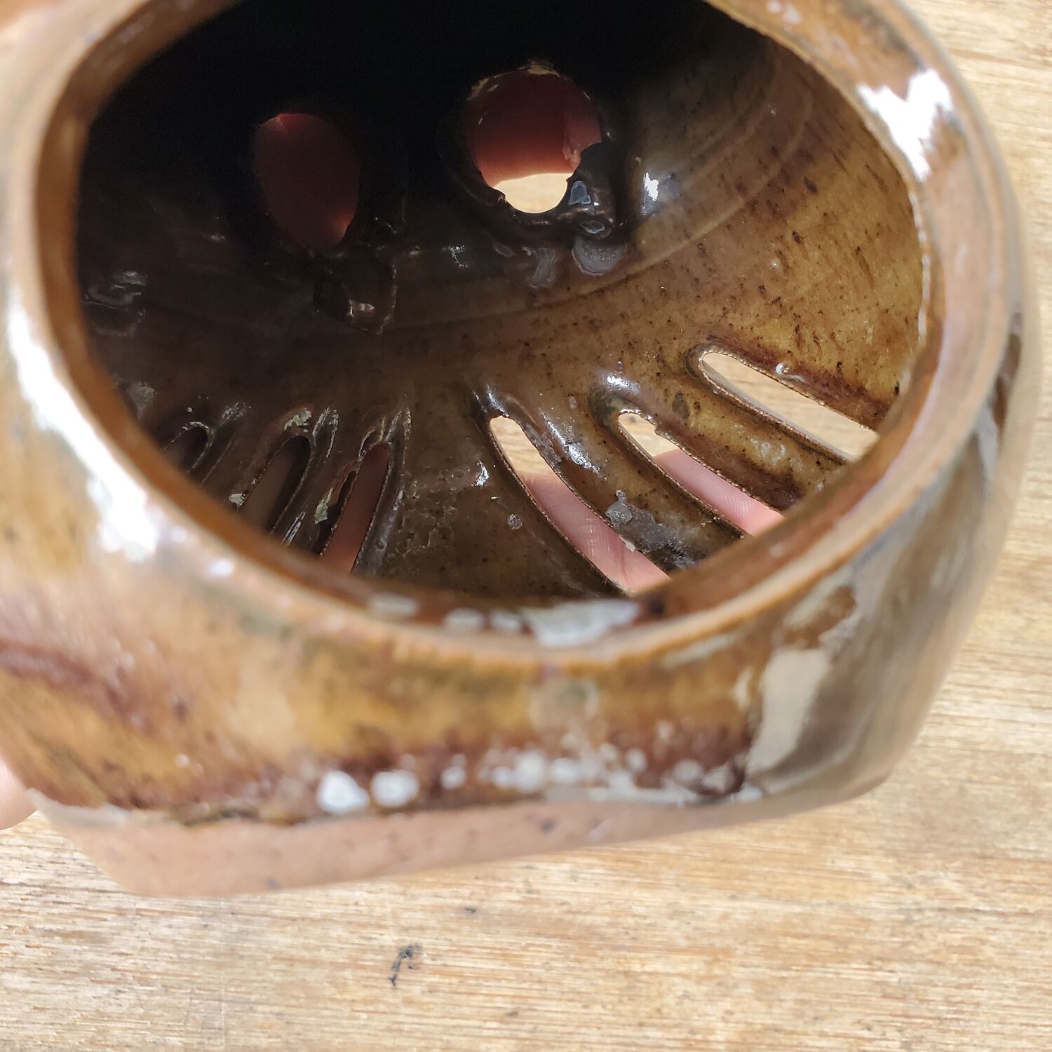 Stoneware owl candle holder